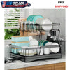 Over Sink Dish Drying Rack 2-Tier Stainless Steel Kitchen Shelf Cutlery Drainer